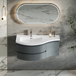 Floating Curved Bathroom Vanity Wall Mounted Half-Circle Bathroom Cabinet - thumbnail 6