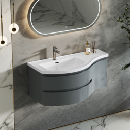 Floating Curved Bathroom Vanity Wall Mounted Half-Circle Bathroom Cabinet - thumbnail 7
