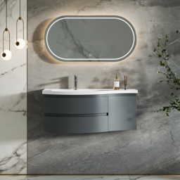 Floating Curved Bathroom Vanity Wall Mounted Half-Circle Bathroom Cabinet - thumbnail 8