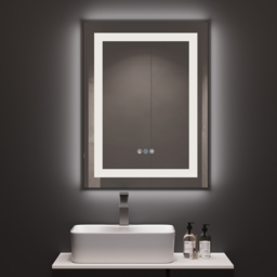 800mm x 600mm Frameless Rectangle LED Bathroom Mirror with Anti-Fog & Bluetooth Speaker - thumbnail 1