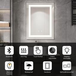 800mm x 600mm Frameless Rectangle LED Bathroom Mirror with Anti-Fog & Bluetooth Speaker - thumbnail 5