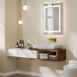 800mm x 600mm Frameless Rectangle LED Bathroom Mirror with Anti-Fog & Bluetooth Speaker - thumbnail 4