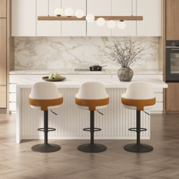 1830mm Large White Kitchen Island & 3 White Velvet Swivel Bar Stools Set Adjustable - thumbnail 3