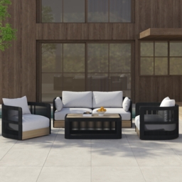 Costra 4 PCS Modern Aluminium & Rope Outdoor Swivel Sofa Set with Coffee Table in Black for 4 People, Modern Wood Outdoor & Yard Rope Sofa Set - thumbnail 2