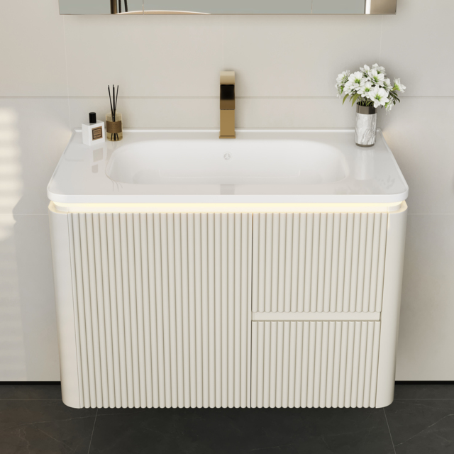 Bathroom Vanity Set 80 cm Modern Warm White LED Floating Bathroom Vanity with Sink - image 1