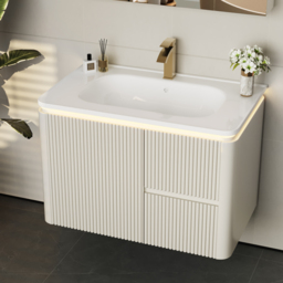 Bathroom Vanity Set 80 cm Modern Warm White LED Floating Bathroom Vanity with Sink - thumbnail 8