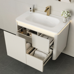 Bathroom Vanity Set 80 cm Modern Warm White LED Floating Bathroom Vanity with Sink - thumbnail 5