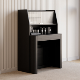 Modern Extendable Black Dining Table with Storage Rectangle Sideboard Glass Door - thumbnail 2