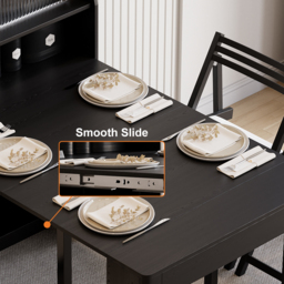 Modern Extendable Black Dining Table with Storage Rectangle Sideboard Glass Door - thumbnail 6