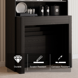 Modern Extendable Black Dining Table with Storage Rectangle Sideboard Glass Door - thumbnail 5