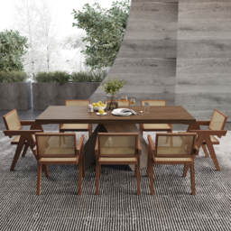 "Dining Table Set 61""-79"" Rectangle Extendable Dining Table & 8 Archic Japandi Rattan Dining Chairs" - thumbnail 3