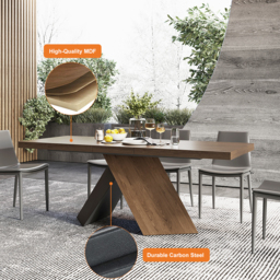 "Dining Table Set 61""-79"" Rectangle Extendable Dining Table & 8 Archic Japandi Rattan Dining Chairs" - thumbnail 5