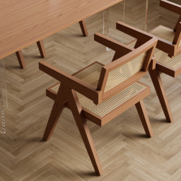 "Dining Table Set 61""-79"" Rectangle Extendable Dining Table & 8 Archic Japandi Rattan Dining Chairs" - thumbnail 7