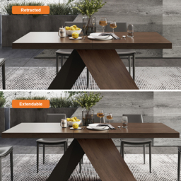 "Dining Table Set 61""-79"" Rectangle Extendable Dining Table & 8 Archic Japandi Rattan Dining Chairs" - thumbnail 4