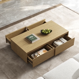 1200mm Mid Century Modern Natural Coffee Table Rectangular Block Living Room Table with Storage - thumbnail 3