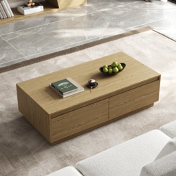 1200mm Mid Century Modern Natural Coffee Table Rectangular Block Living Room Table with Storage - thumbnail 1