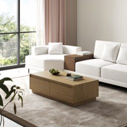 1200mm Mid Century Modern Natural Coffee Table Rectangular Block Living Room Table with Storage - thumbnail 5