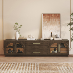 Arune 200 cm Arched Glass Doors Smoked Brown TV Stand with Storage and LED - thumbnail 2