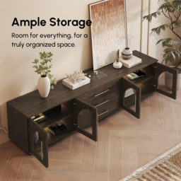 Arune 200 cm Arched Glass Doors Smoked Brown TV Stand with Storage and LED - thumbnail 9