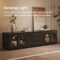 Arune 200 cm Arched Glass Doors Smoked Brown TV Stand with Storage and LED - thumbnail 8