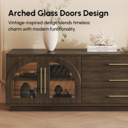 Arune 200 cm Arched Glass Doors Smoked Brown TV Stand with Storage and LED - thumbnail 7