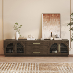 Arune 200 cm Arched Glass Doors Smoked Brown TV Stand with Storage and LED - thumbnail 6