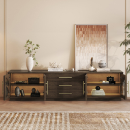 Arune 200 cm Arched Glass Doors Smoked Brown TV Stand with Storage and LED - thumbnail 3