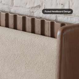 Walnut Super King Size Bed Solid Wood with Fluted Boucle Headboard Pillows Modern Bed Frame - thumbnail 8