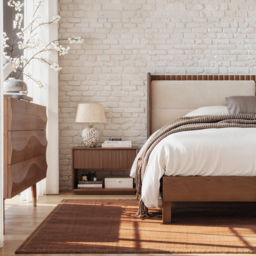Walnut Super King Size Bed Solid Wood with Fluted Boucle Headboard Pillows Modern Bed Frame - thumbnail 4