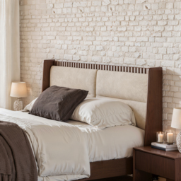 Walnut Super King Size Bed Solid Wood with Fluted Boucle Headboard Pillows Modern Bed Frame - thumbnail 5