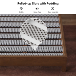 Walnut Super King Size Bed Solid Wood with Fluted Boucle Headboard Pillows Modern Bed Frame - thumbnail 9