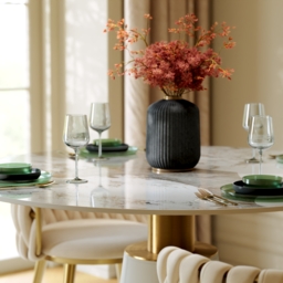 100 cm Sintered Stone Round Dining Table with Saddle Leather Base Seats 2-4 People - thumbnail 8