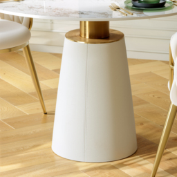 100 cm Sintered Stone Round Dining Table with Saddle Leather Base Seats 2-4 People - thumbnail 9