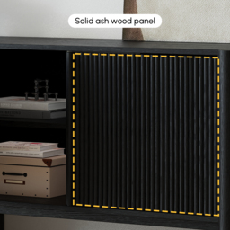 200 cm Solid Wood Fluted Black TV Stand with Cabinets - thumbnail 9