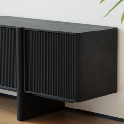 200 cm Solid Wood Fluted Black TV Stand with Cabinets - thumbnail 8