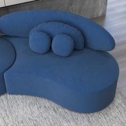 3700mm 4-Piece Curved Velvet Sectional Sofa with Ottoman & Pillows - thumbnail 5