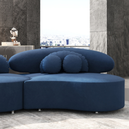 3700mm 4-Piece Curved Velvet Sectional Sofa with Ottoman & Pillows - thumbnail 4
