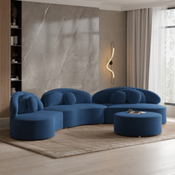 3700mm 4-Piece Curved Velvet Sectional Sofa with Ottoman & Pillows - thumbnail 6