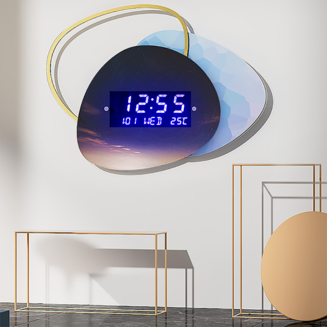 480mm LED Digital Display Wall Clock Modern Acrylic Abstract Star Decor Art Living Room