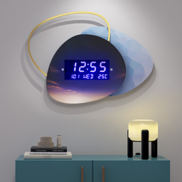 480mm LED Digital Display Wall Clock Modern Acrylic Abstract Star Decor Art Living Room - thumbnail 2