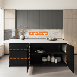 1830mm Black Kitchen Island & 4 Velvet Swivel Bar Stools with Curved Wing Back - thumbnail 5