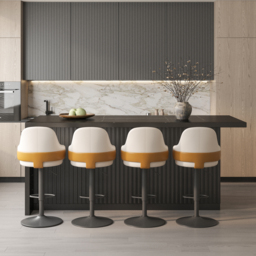 1830mm Black Kitchen Island & 4 Velvet Swivel Bar Stools with Curved Wing Back - thumbnail 3