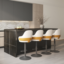 1830mm Black Kitchen Island & 4 Velvet Swivel Bar Stools with Curved Wing Back - thumbnail 2