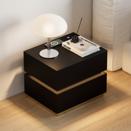 Smart LED Bedside Table Wireless Charging Station Bedside Table with Light Modern in Black - thumbnail 4