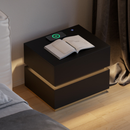 Smart LED Bedside Table Wireless Charging Station Bedside Table with Light Modern in Black - thumbnail 5