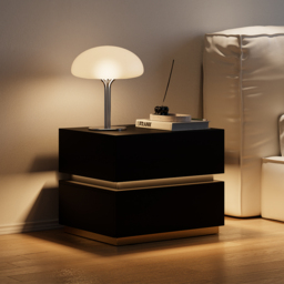 Smart LED Bedside Table Wireless Charging Station Bedside Table with Light Modern in Black - thumbnail 1