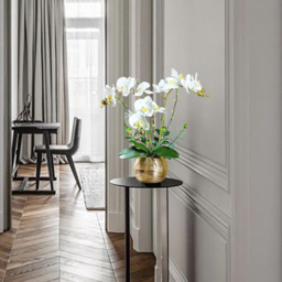 Premium Artificial Realistic White Orchids in Vase Set Gold Brushed Ceramic Flower Pots - thumbnail 8