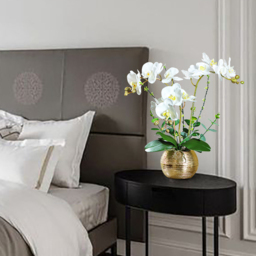Premium Artificial Realistic White Orchids in Vase Set Gold Brushed Ceramic Flower Pots - thumbnail 7