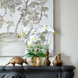 Premium Artificial Realistic White Orchids in Vase Set Gold Brushed Ceramic Flower Pots - thumbnail 3
