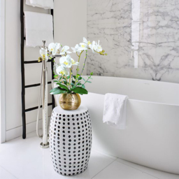 Premium Artificial Realistic White Orchids in Vase Set Gold Brushed Ceramic Flower Pots - thumbnail 9